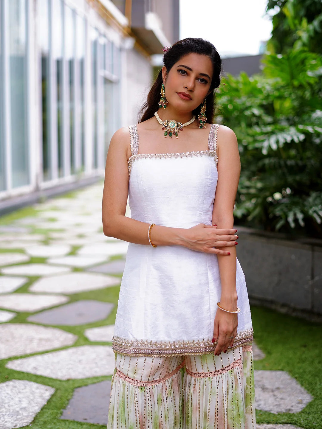 White kurta and tie-dye sharara set.