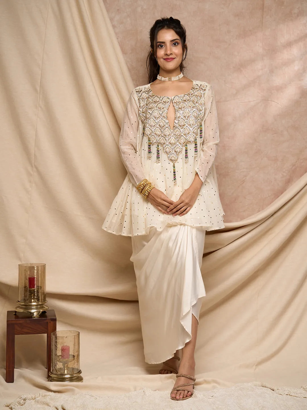 Ivory with gold sequins top coloured tassel