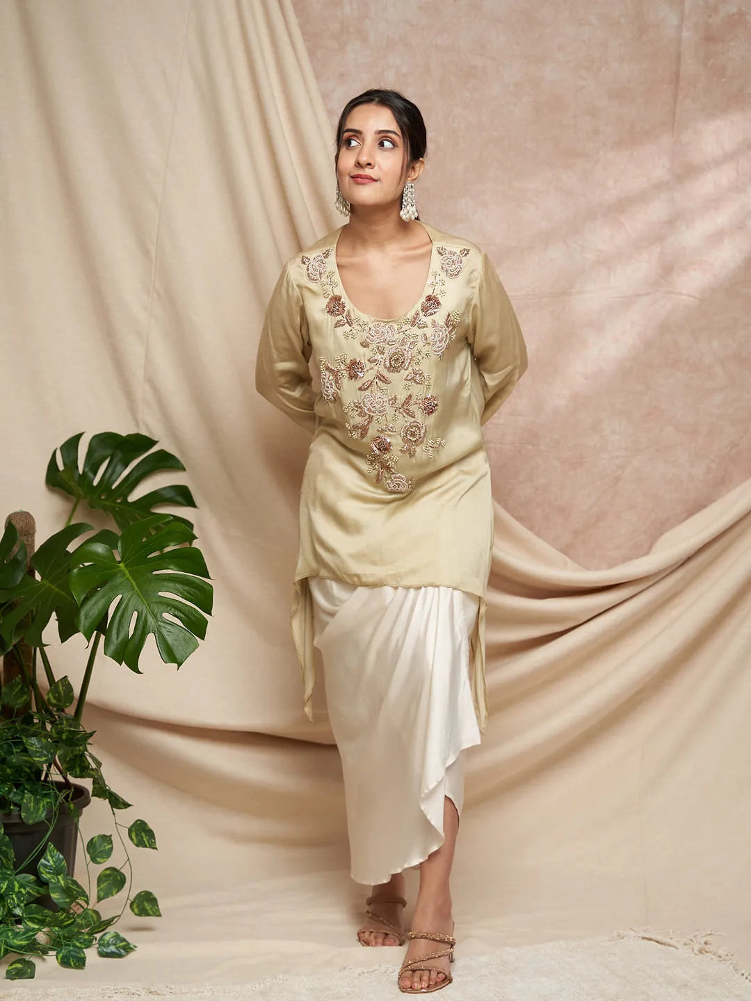 Dusty green Mokash work tunic