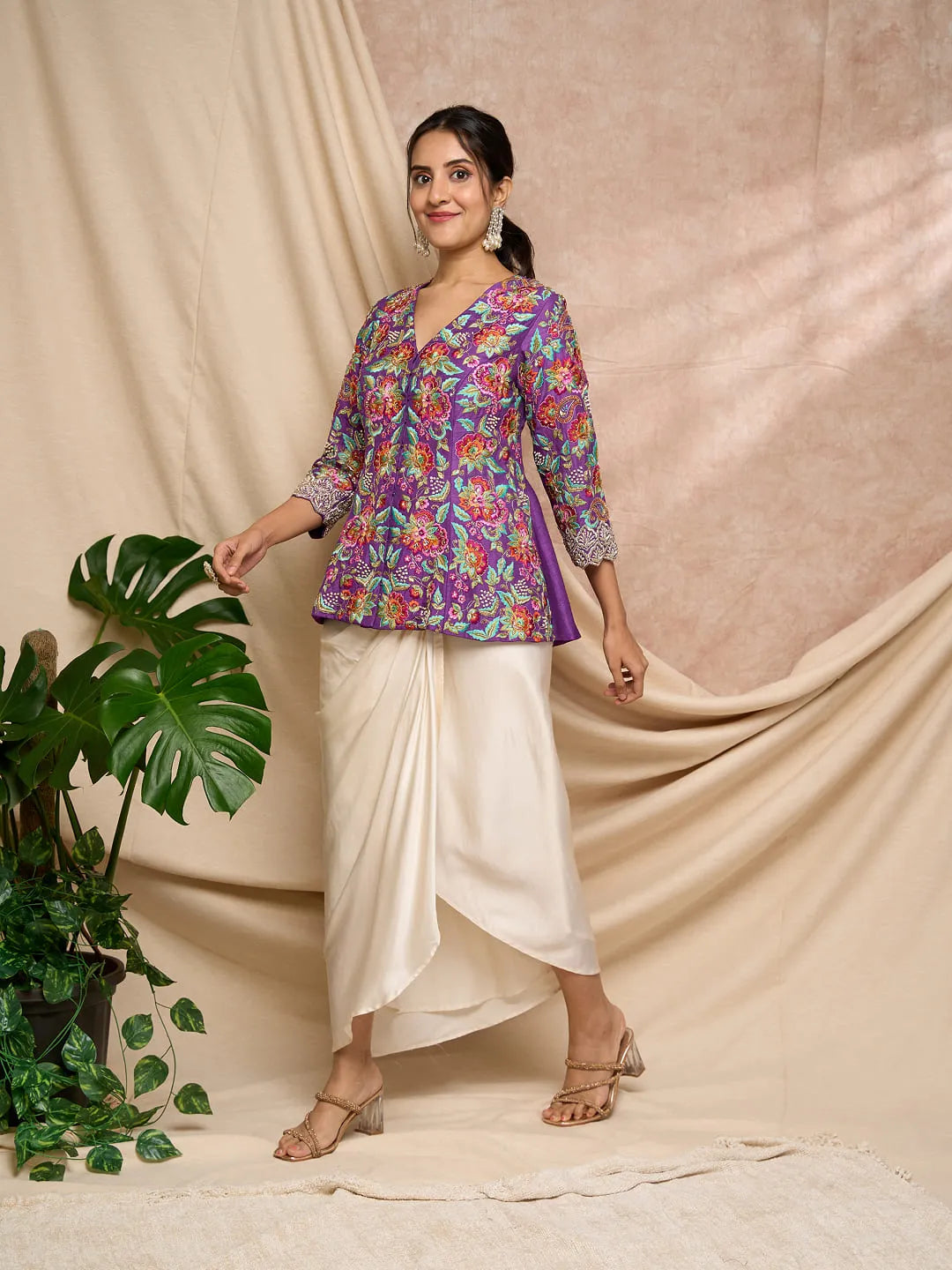 Purple colourful Resham work