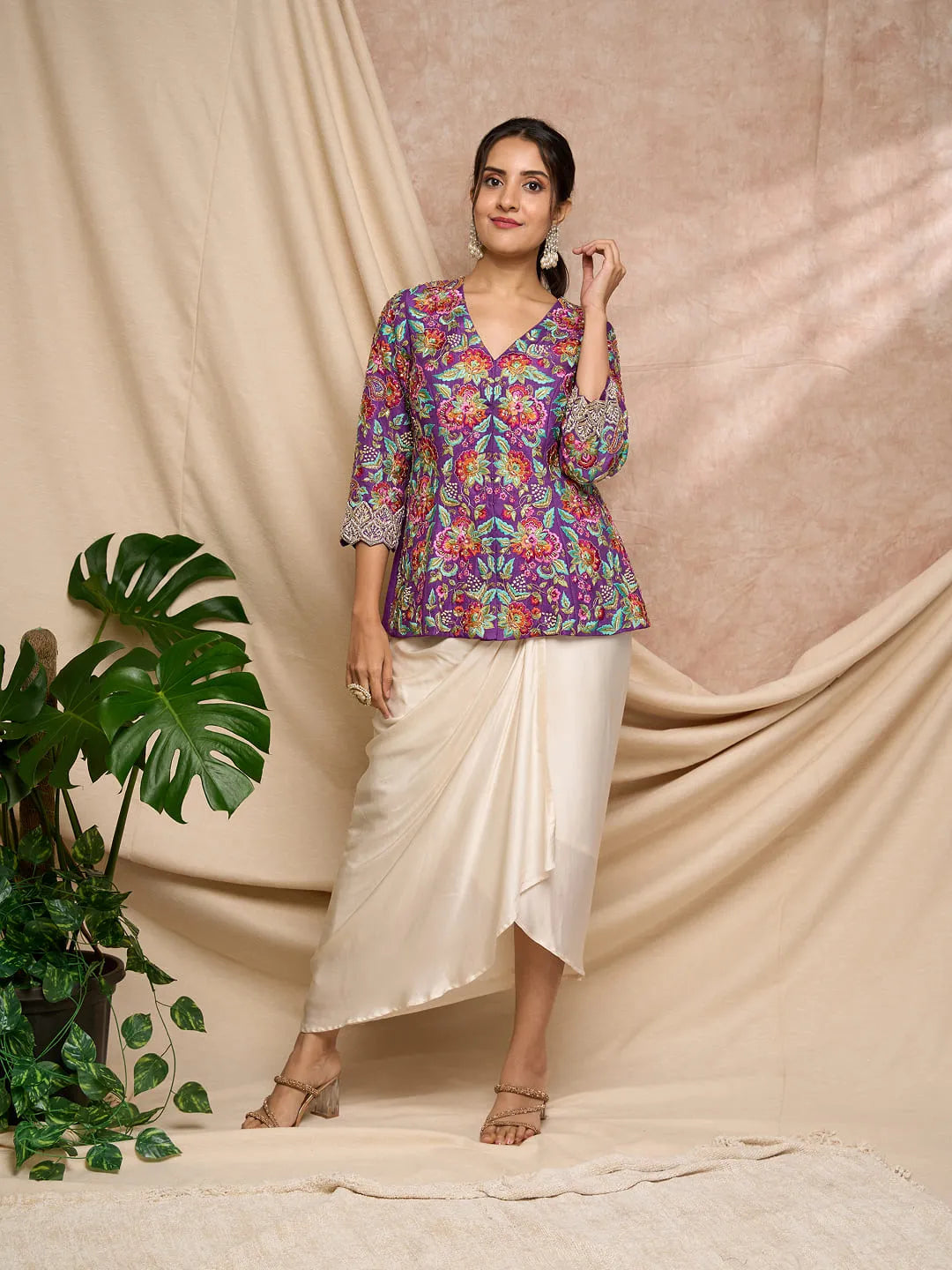 Purple colourful Resham work