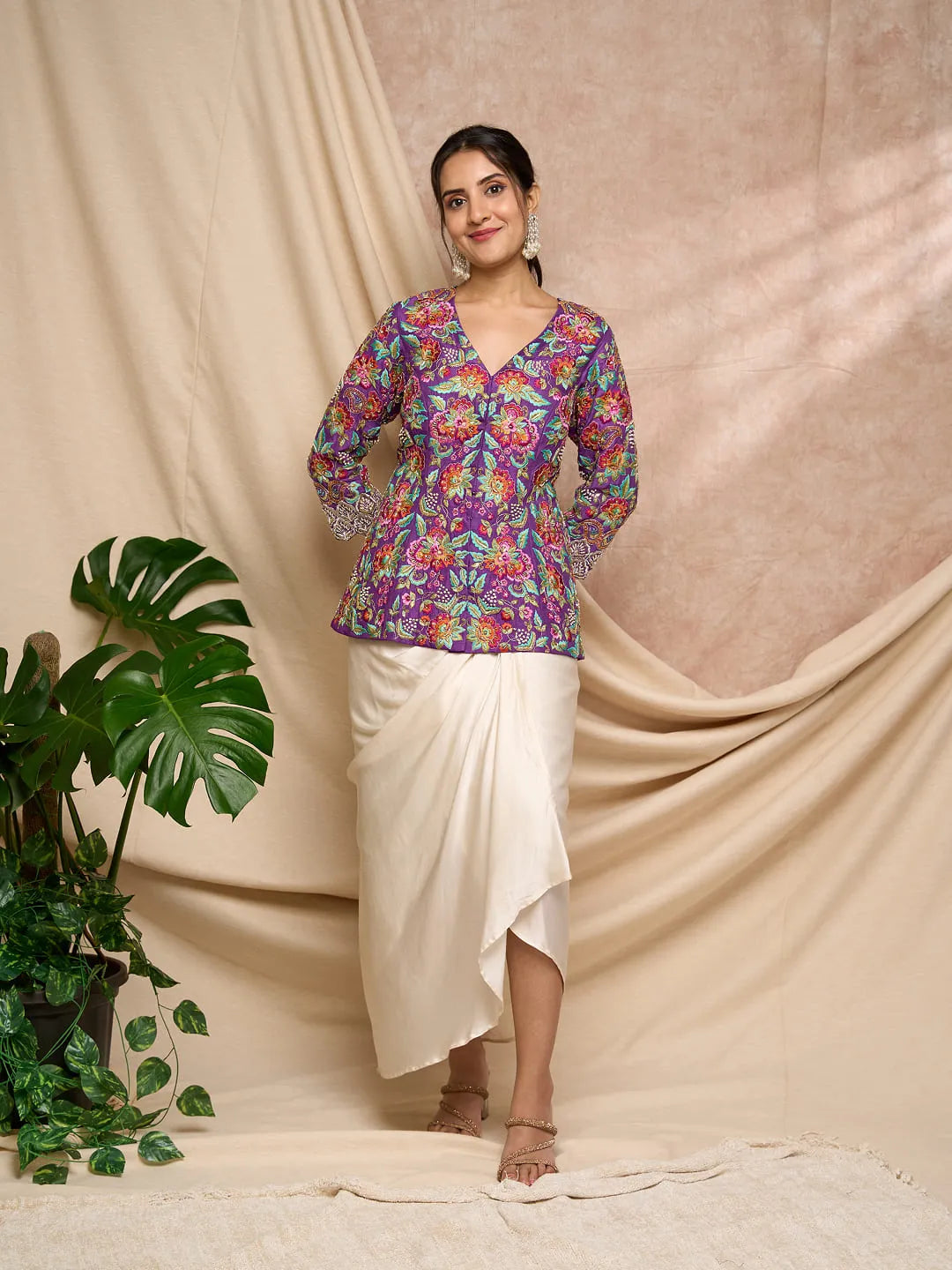 Purple colourful Resham work