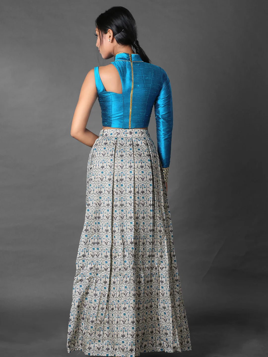 Pleated skirt and asymmetric crop top