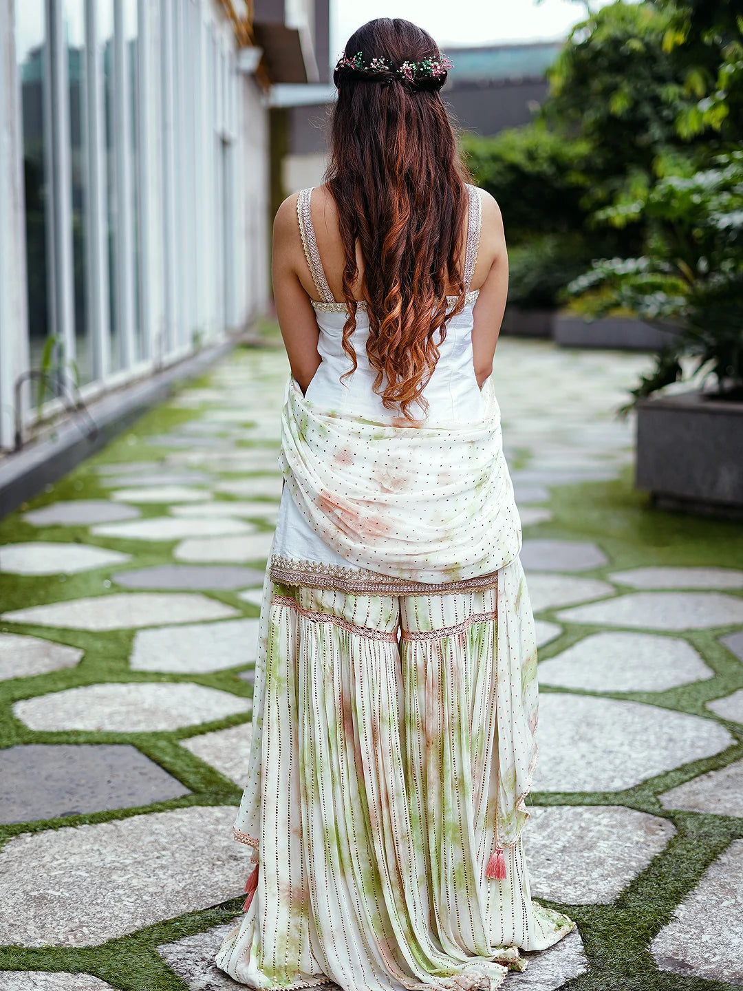 White kurta and tie-dye sharara set.