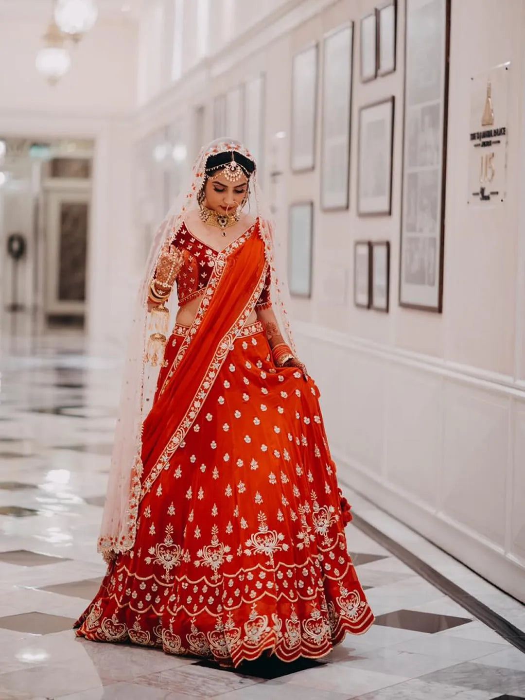 Red bridal embroidered lehenga and blouse with two dupptta set