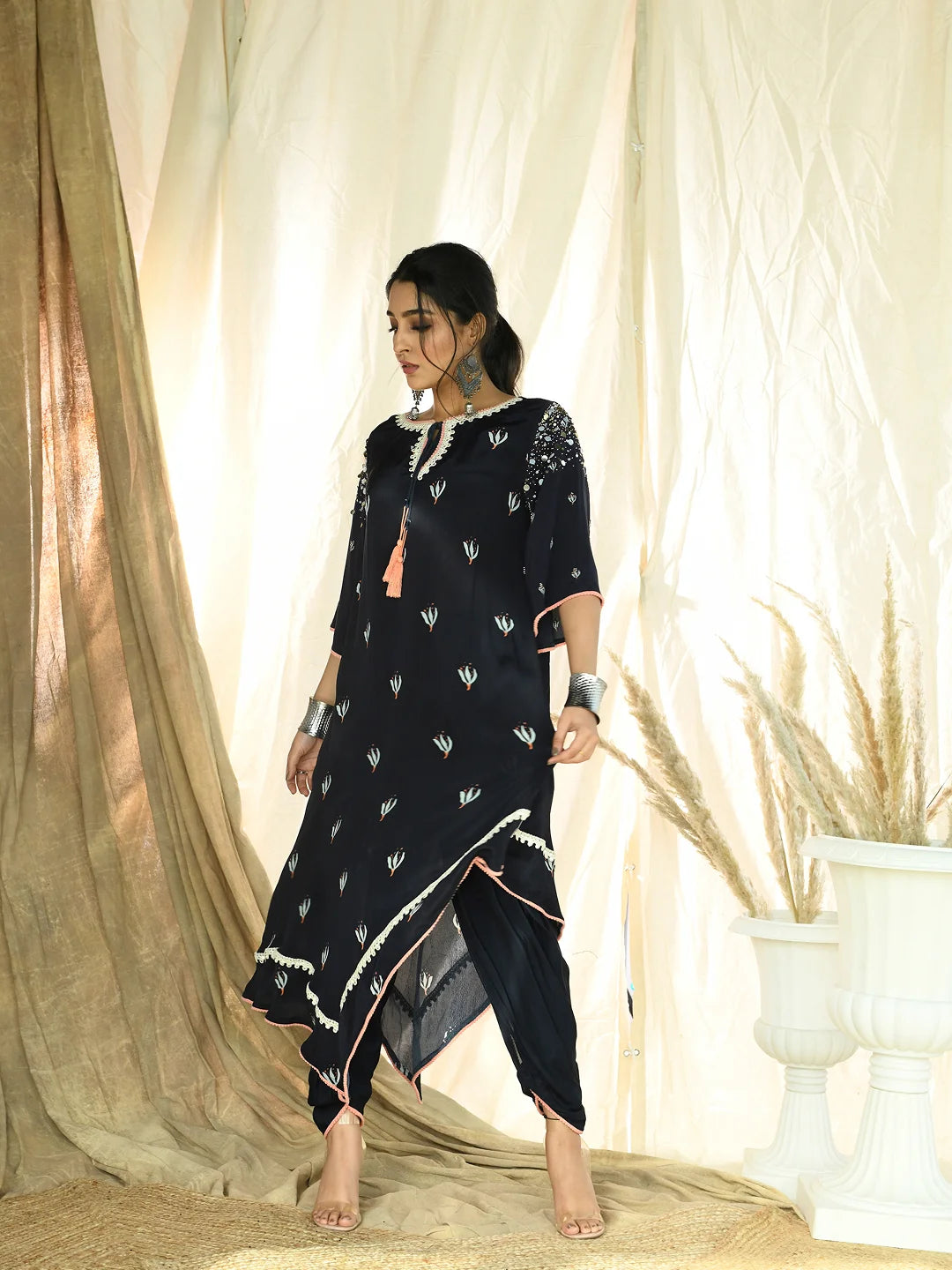 Midnight motif printed kurta & dhoti set