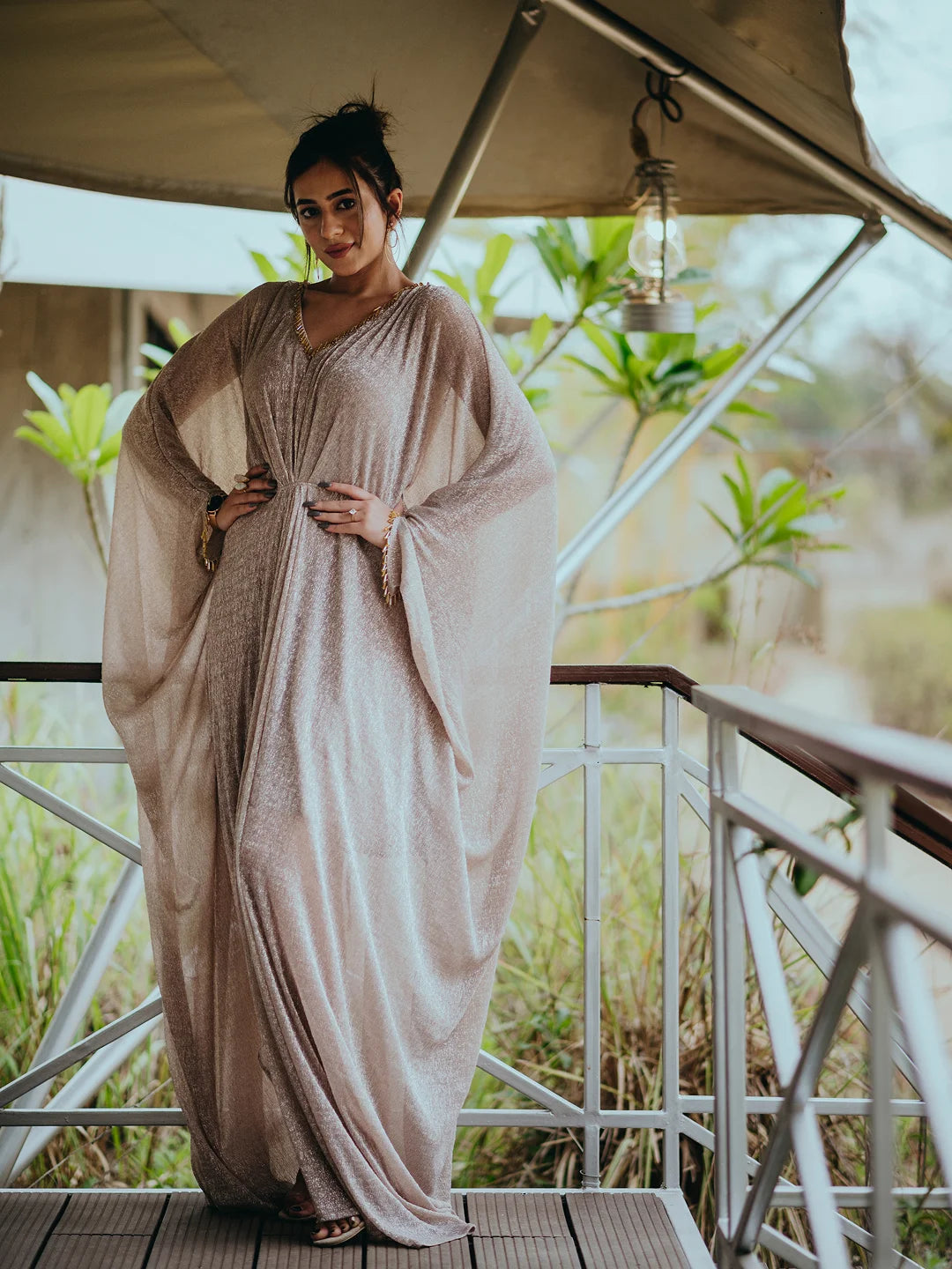Rose gold shimmer kaftan.