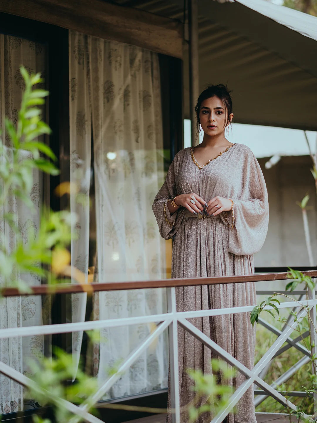 Rose gold shimmer kaftan.