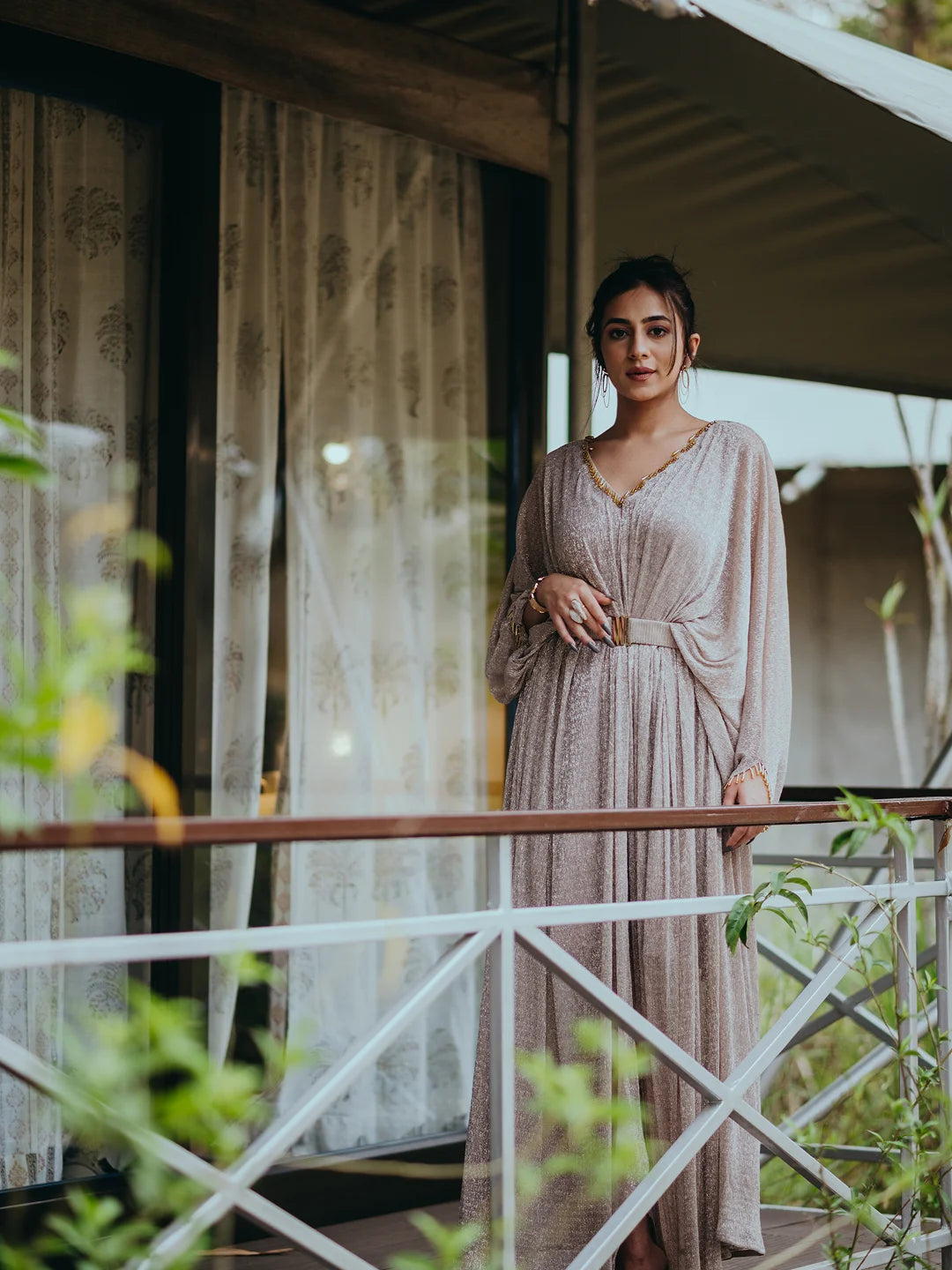 Rose gold shimmer kaftan.