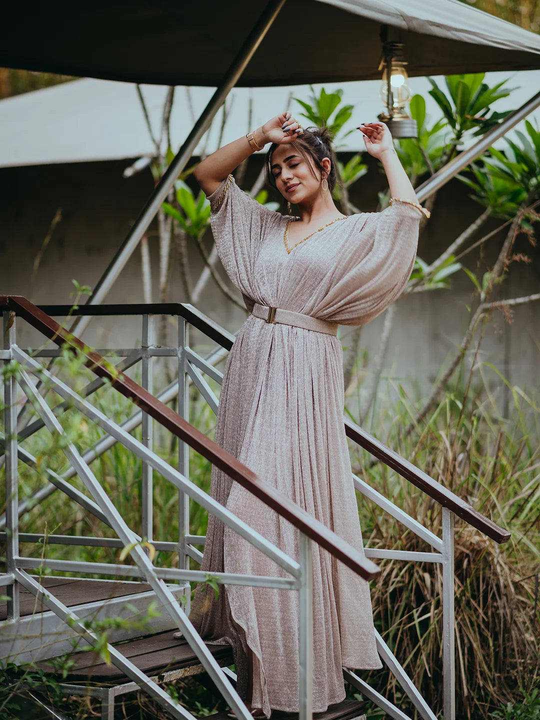 Rose gold shimmer kaftan.