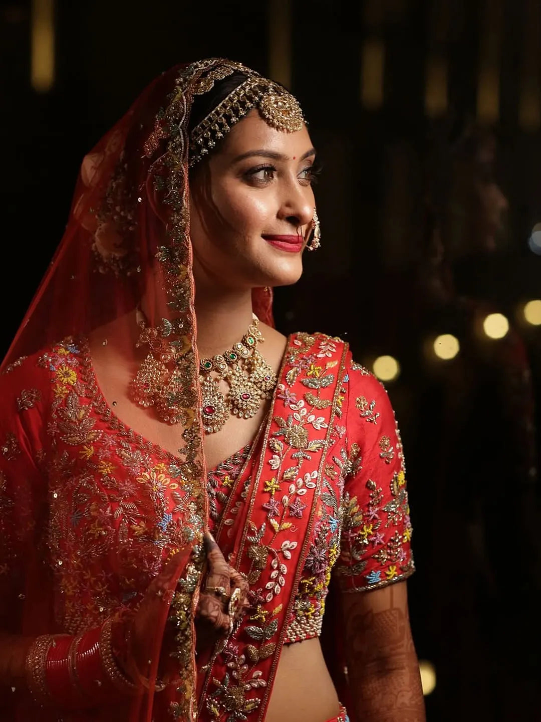 bright red bridal lehenga