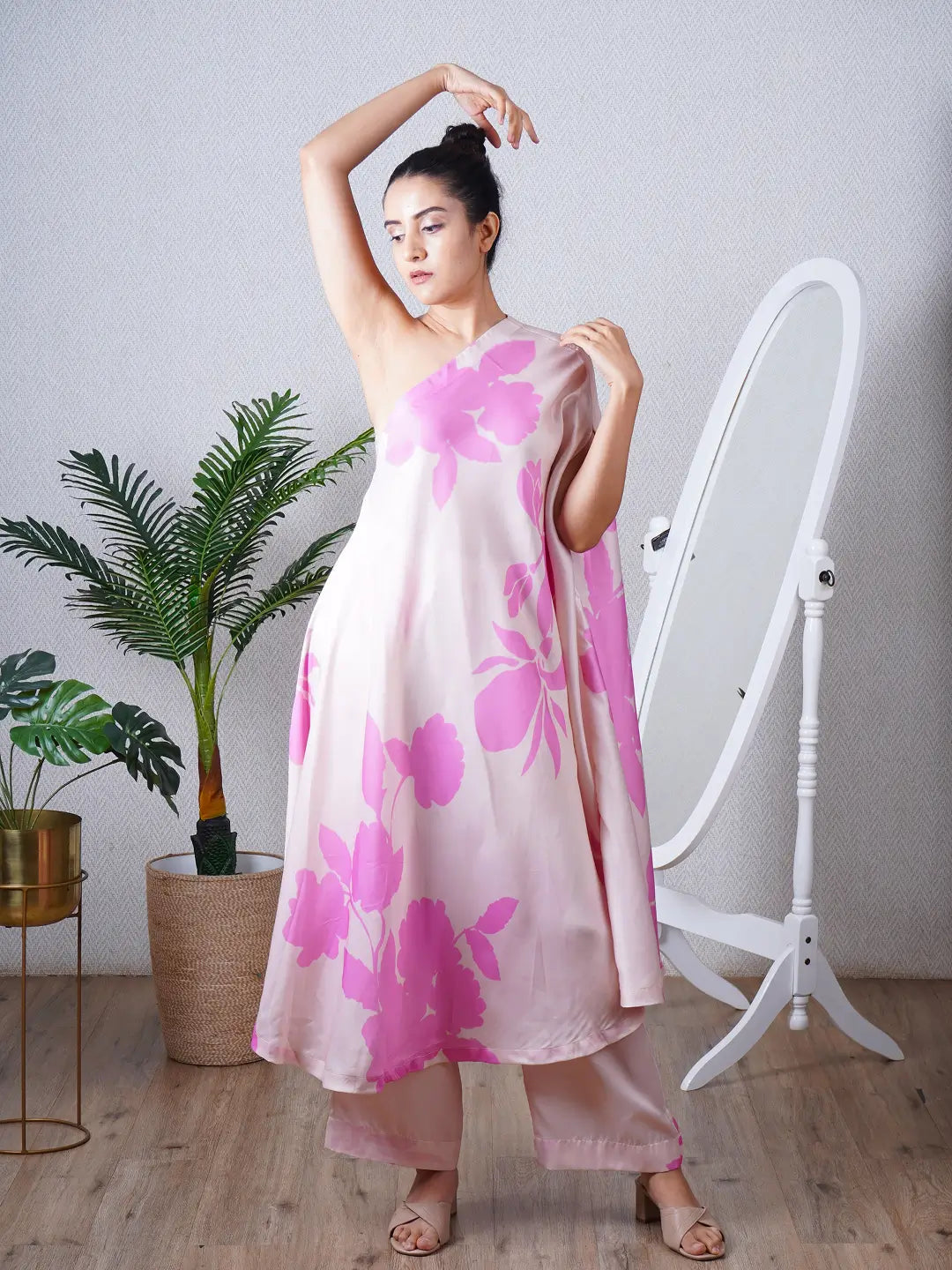 Candy Pink One Shoulder Co-ord Set