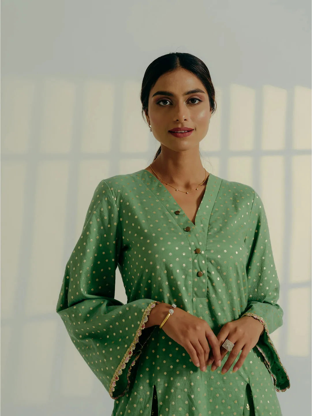 Fern polka dot kurta & printed pants set