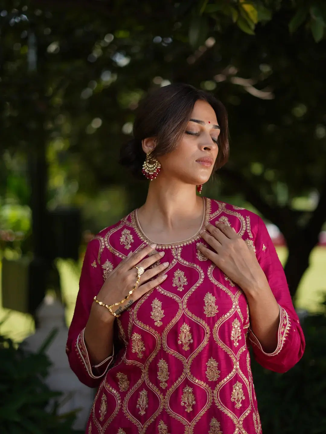 Kurta & Farshi Salwar - Rani Pink & Aqua Blue