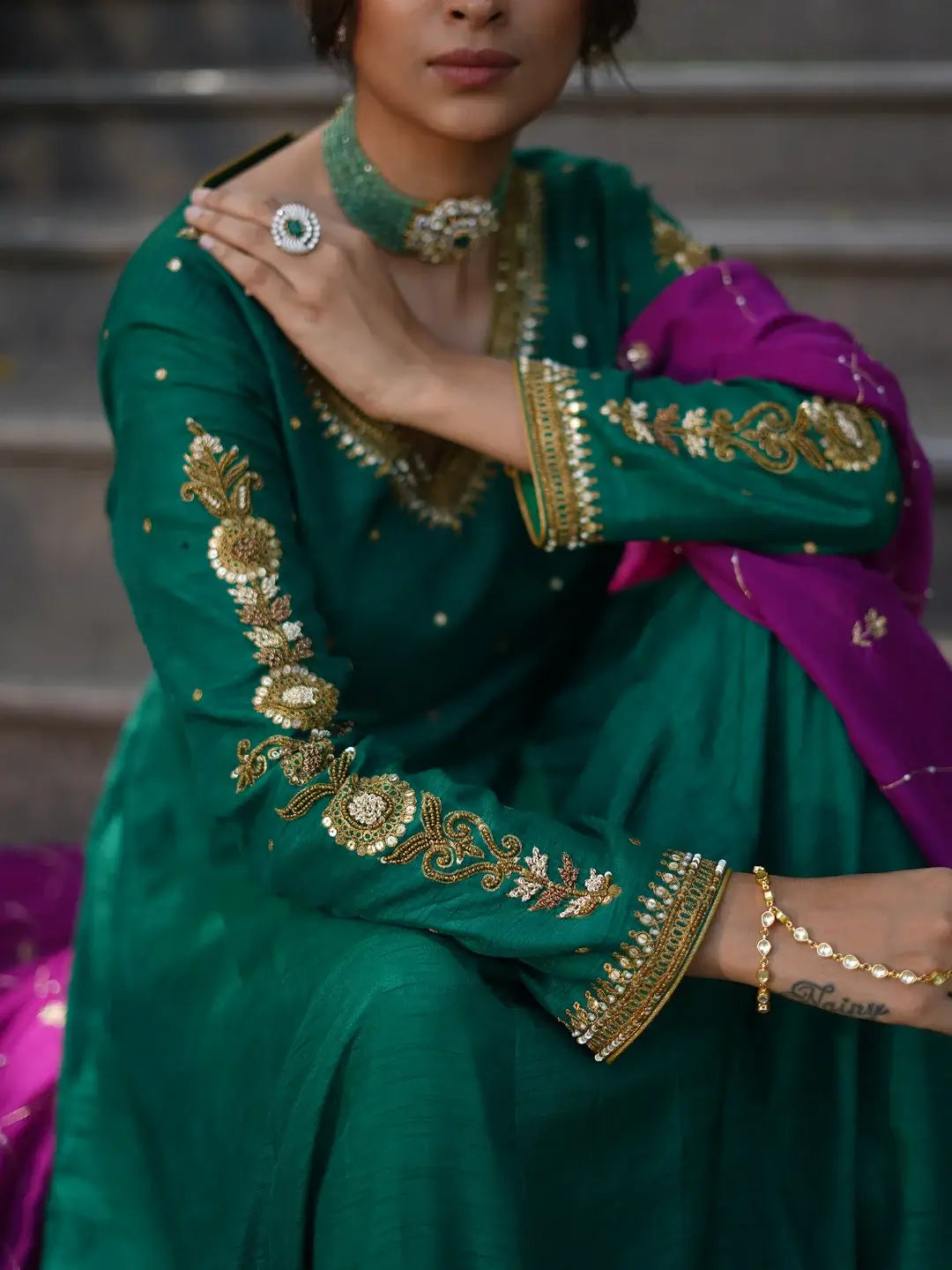Dark Green kurta and palazzo set