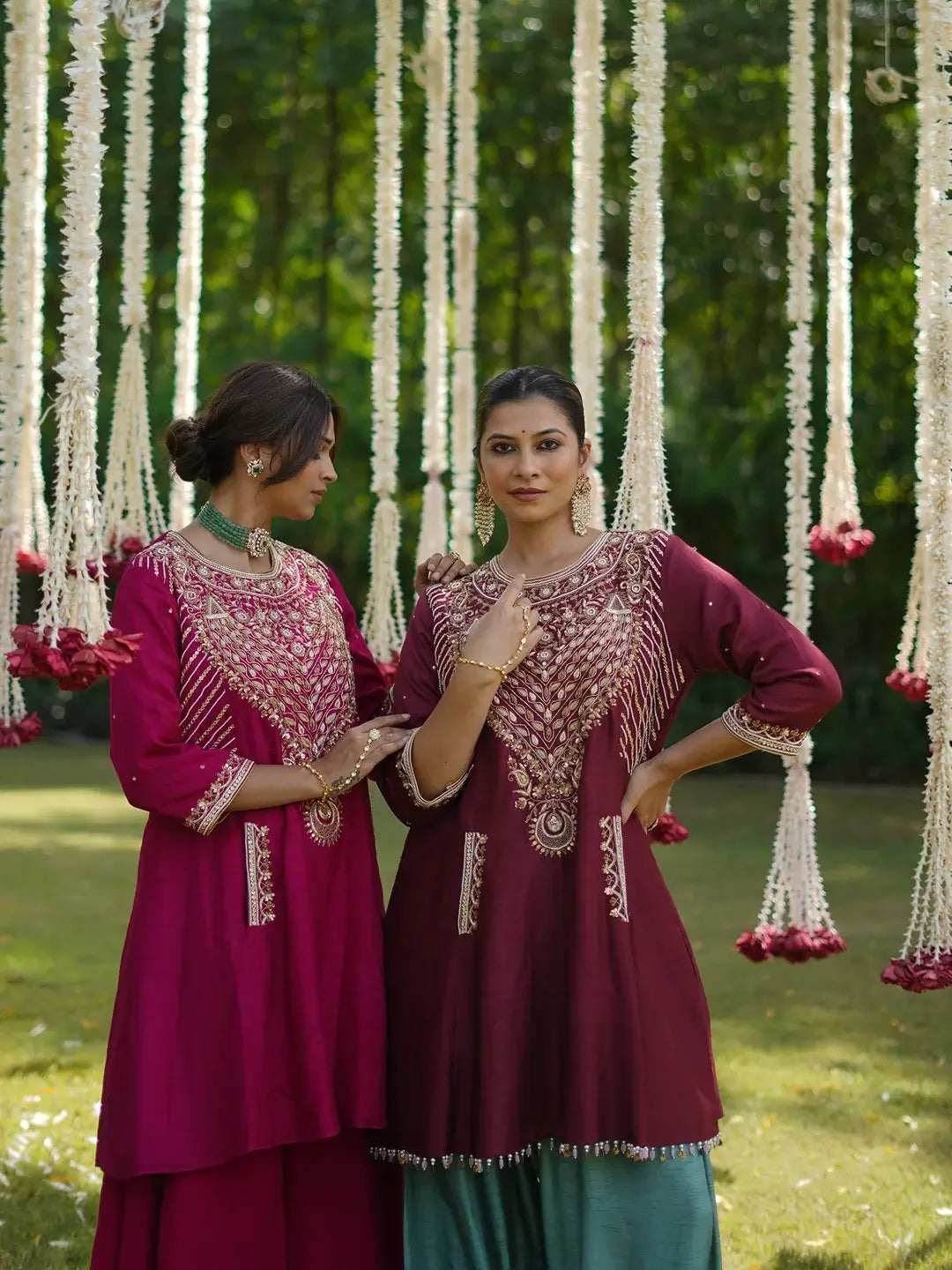 Maroon kurta and Aqua farshi set