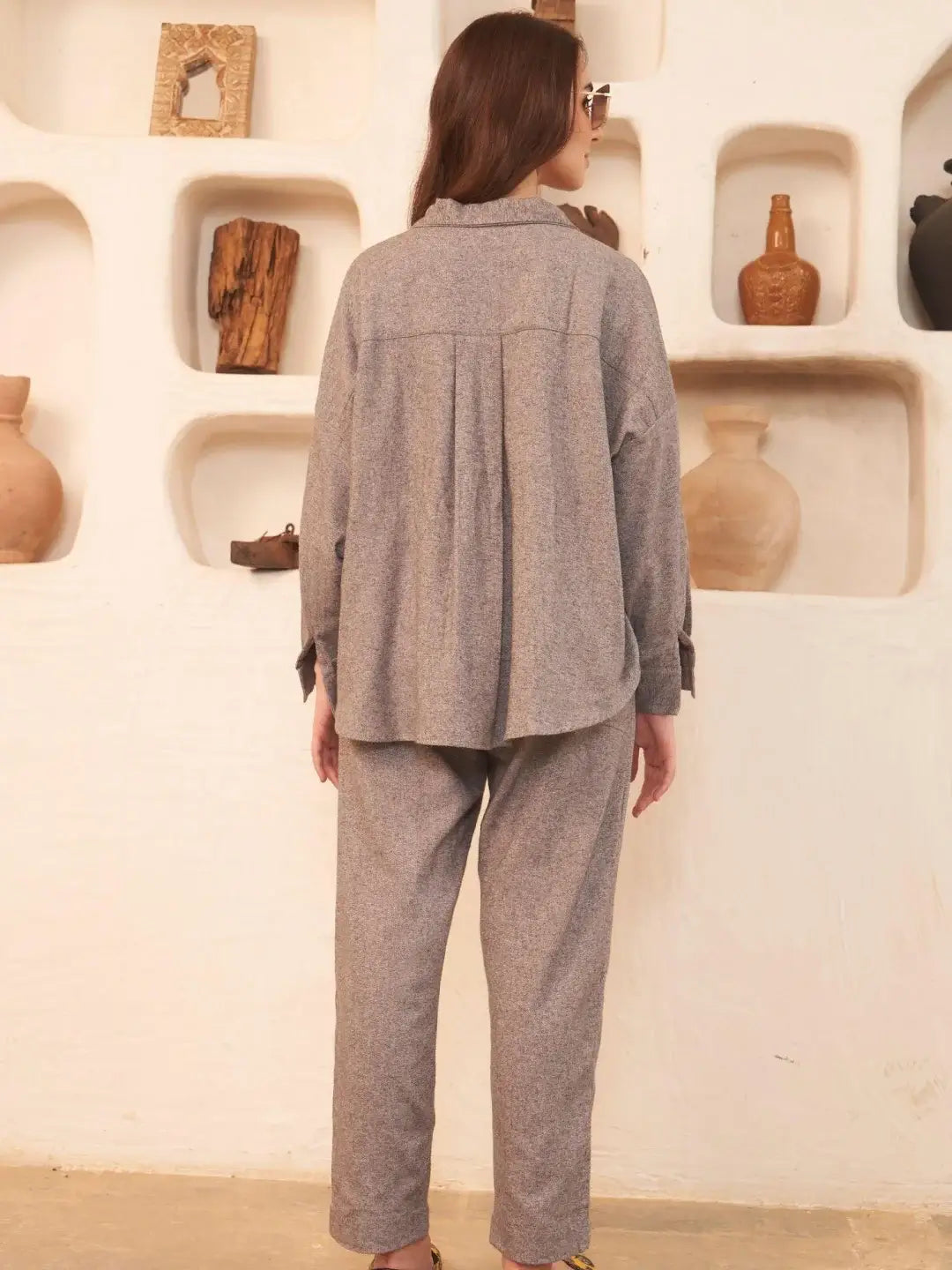 Vela Flannel Oversized Pleated Shirt & Pants Set