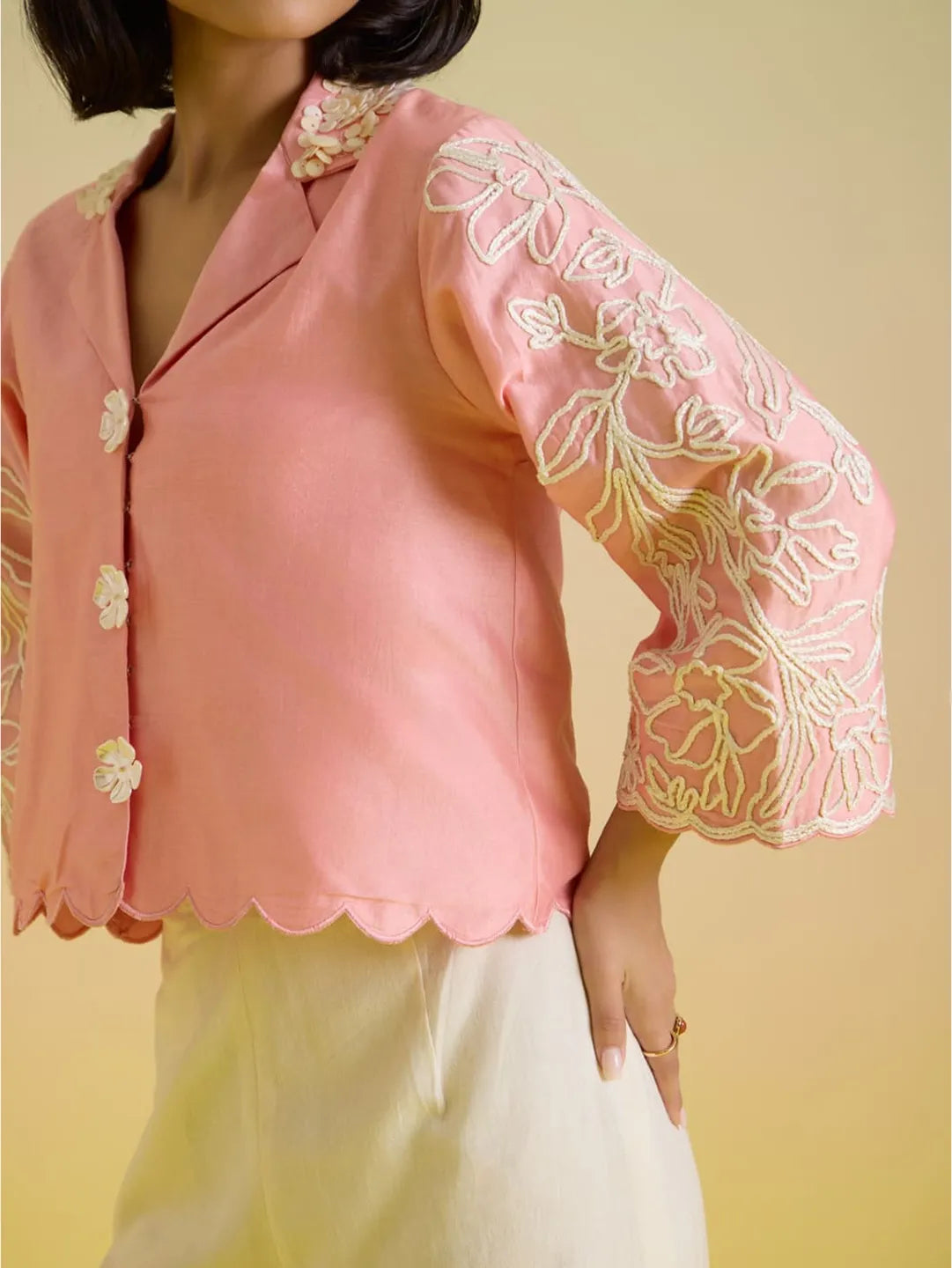 Rosé embroidered shirt