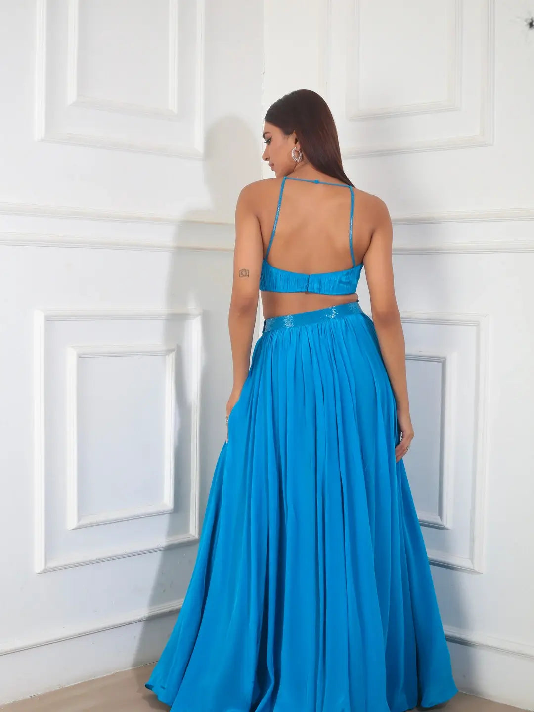 Teal Blue Ruched Skirt Set