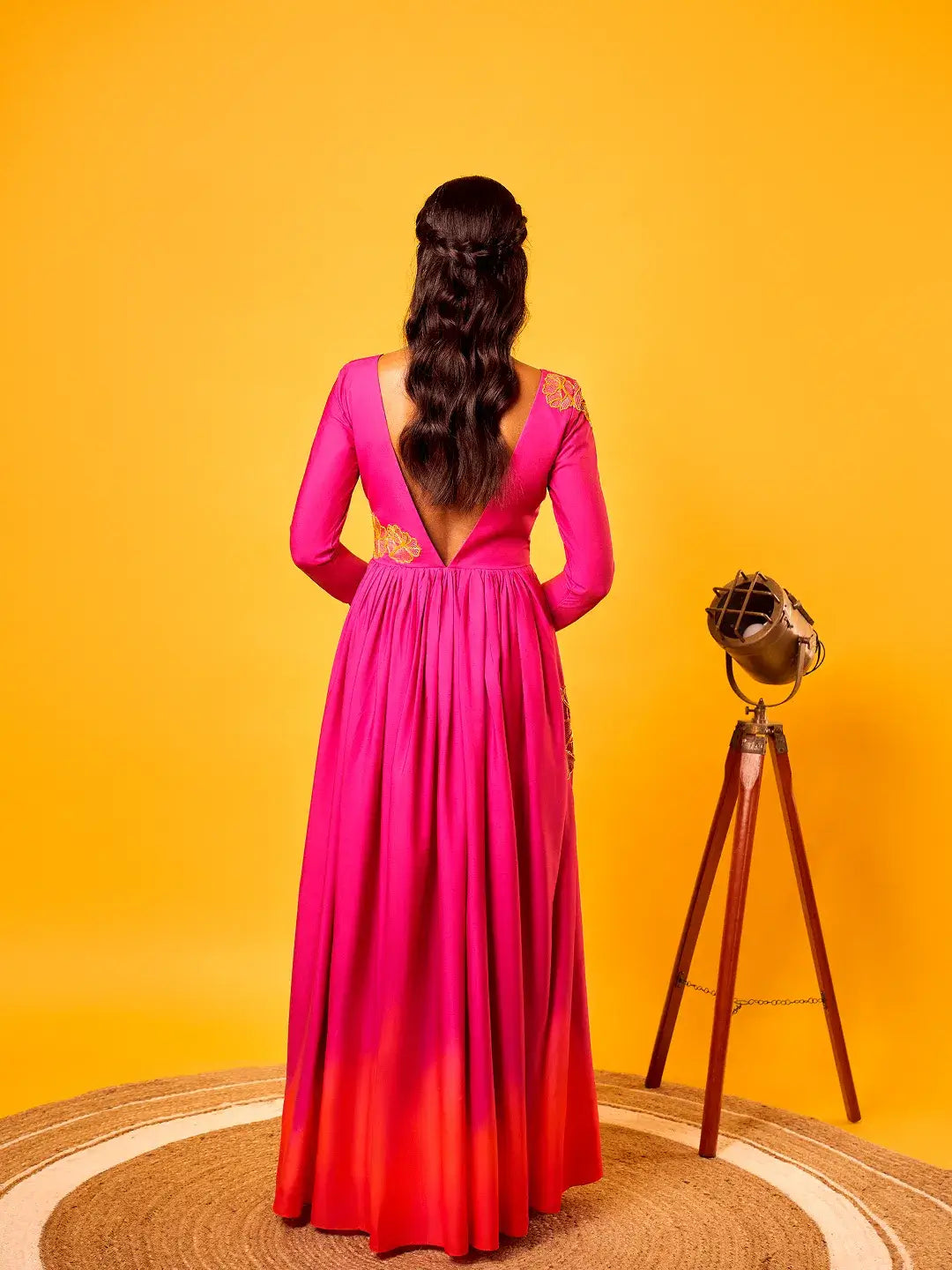 Pink-Orange Ombre Flower Anarkali Set