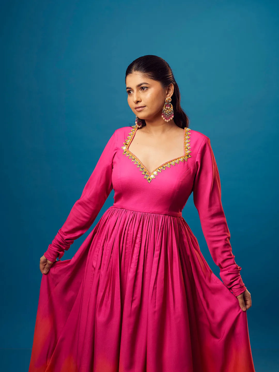 Pink-Orange Ombre Sweetheart Anarkali Set