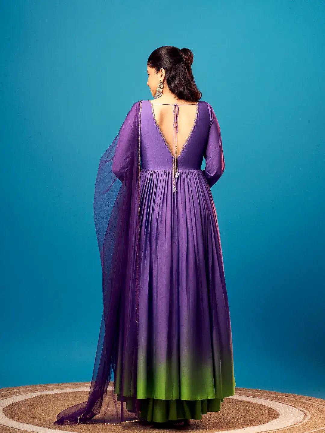 Purple-Green Ombre Scallop Anarkali Set