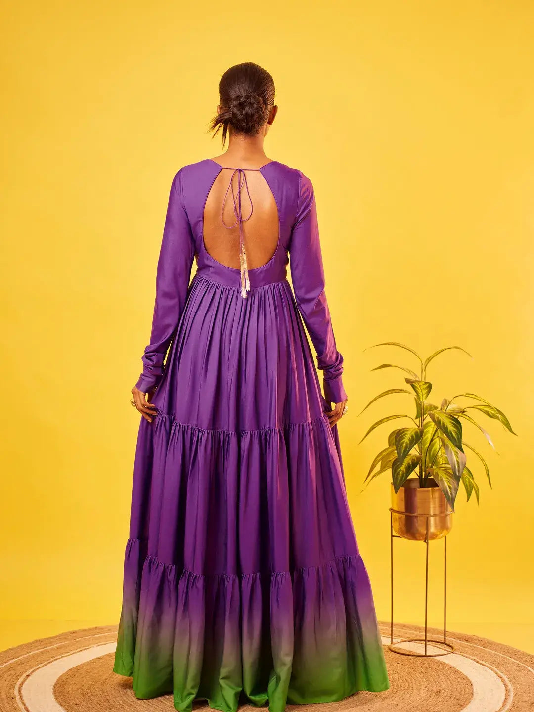Purple-Green Ombre Tiered Anarkali Set