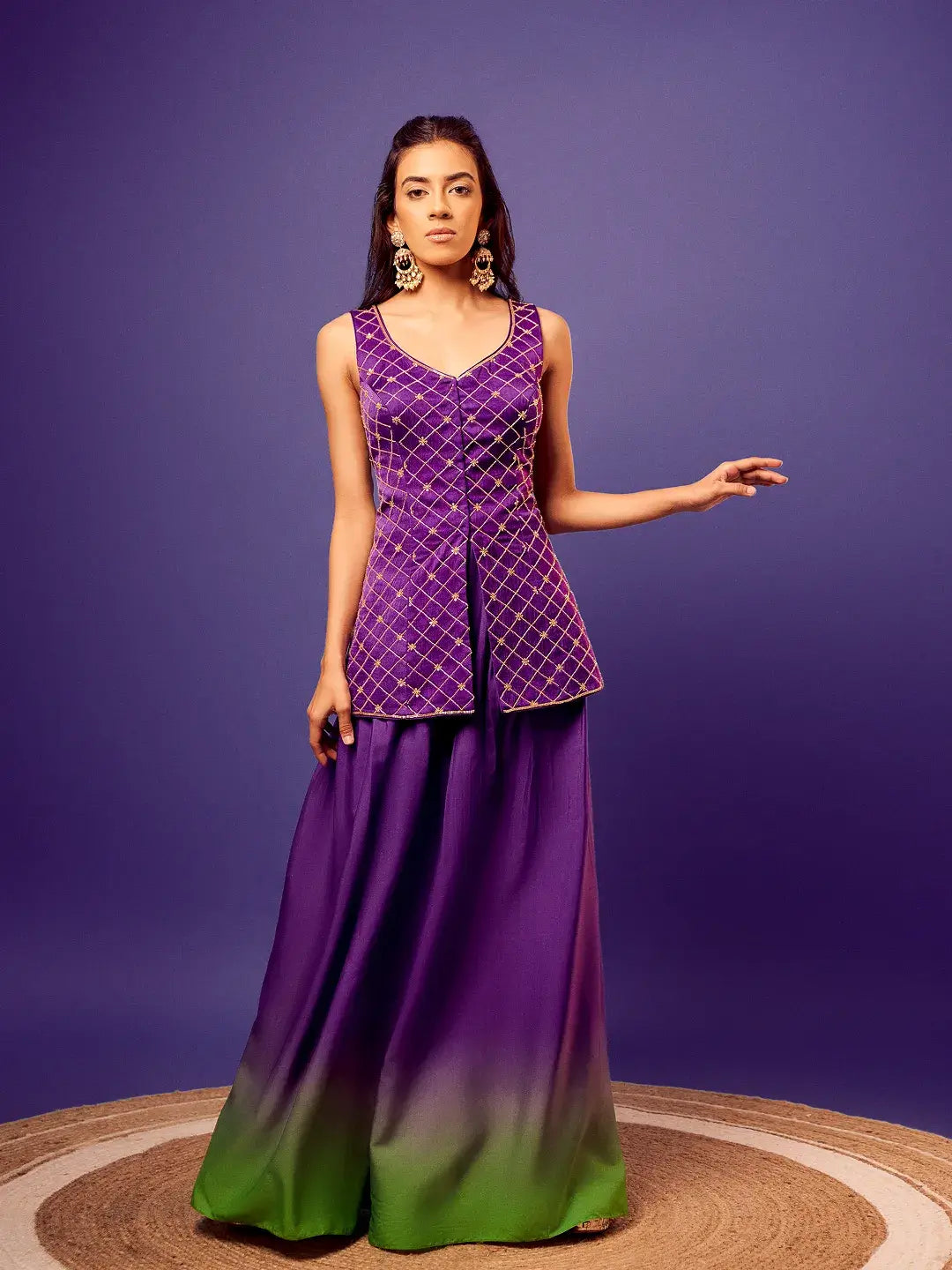Purple-Green Ombre Checks Set