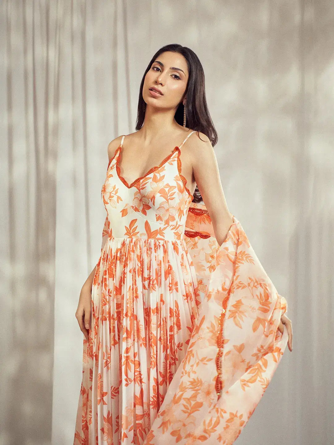 Burnt Orange Strappy Anarkali Set