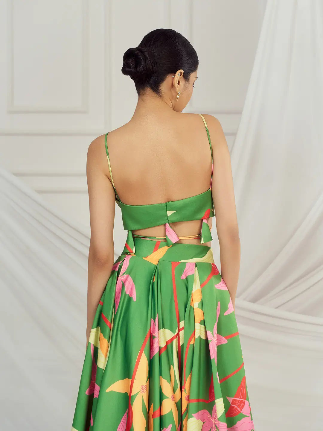 Leaf Green Floral Print Lehenga Set