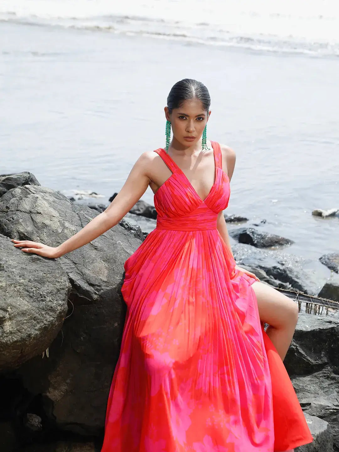 Pink/Red Printed Long Dress