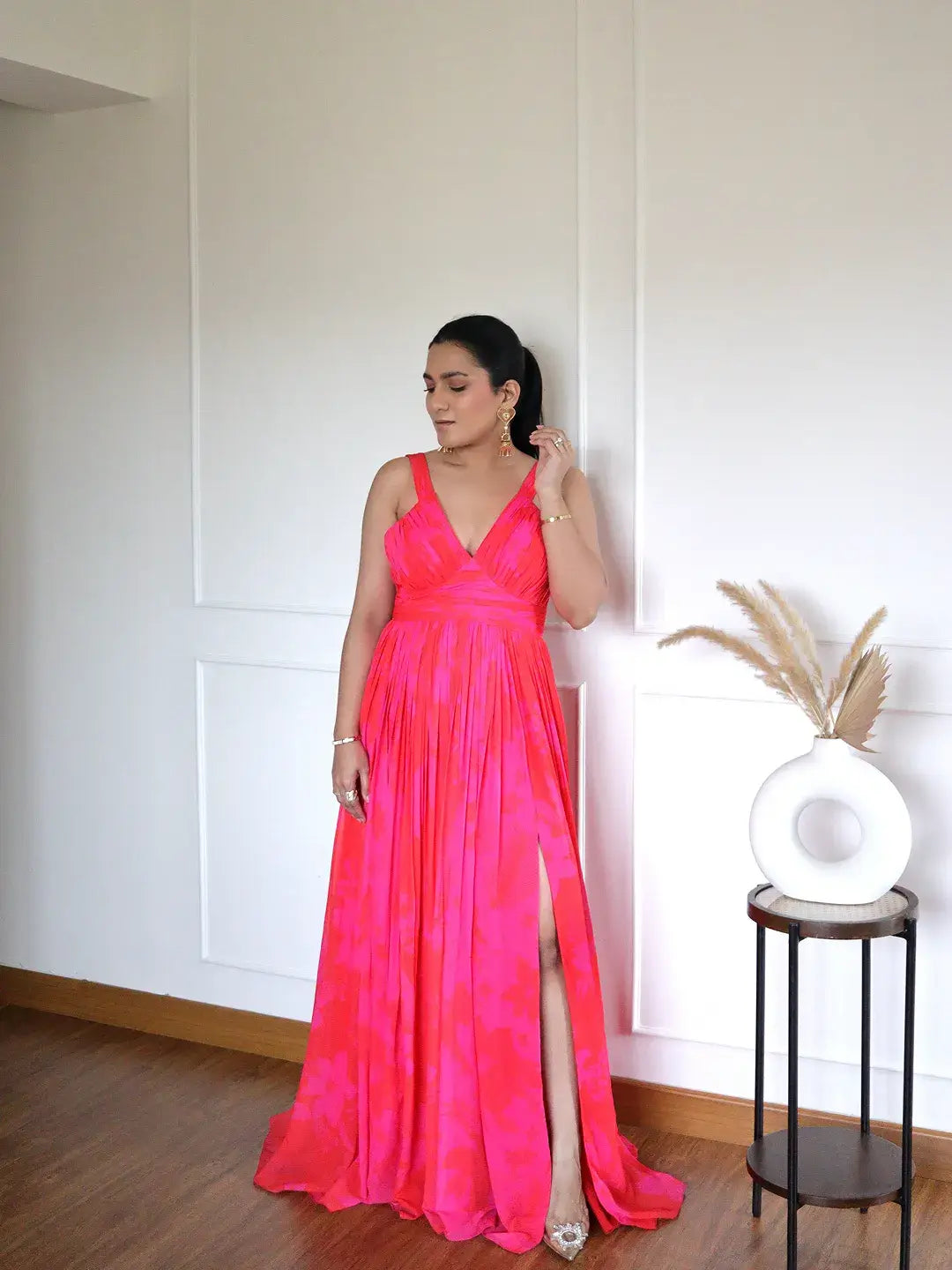 Pink/Red Printed Long Dress