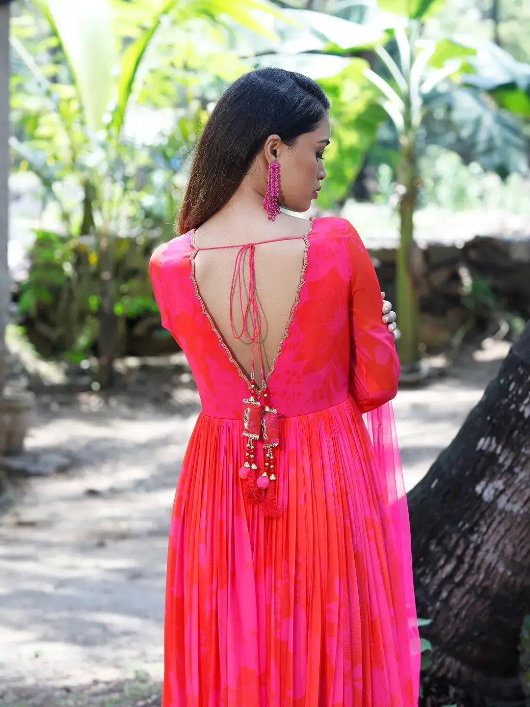 Pink/Red Printed Scallop Anarkali Set