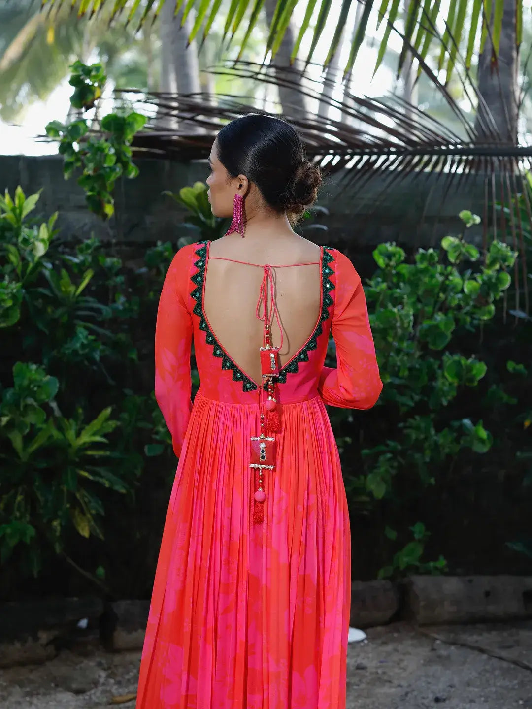 Pink/Red Printed cut-out Anarkali Set