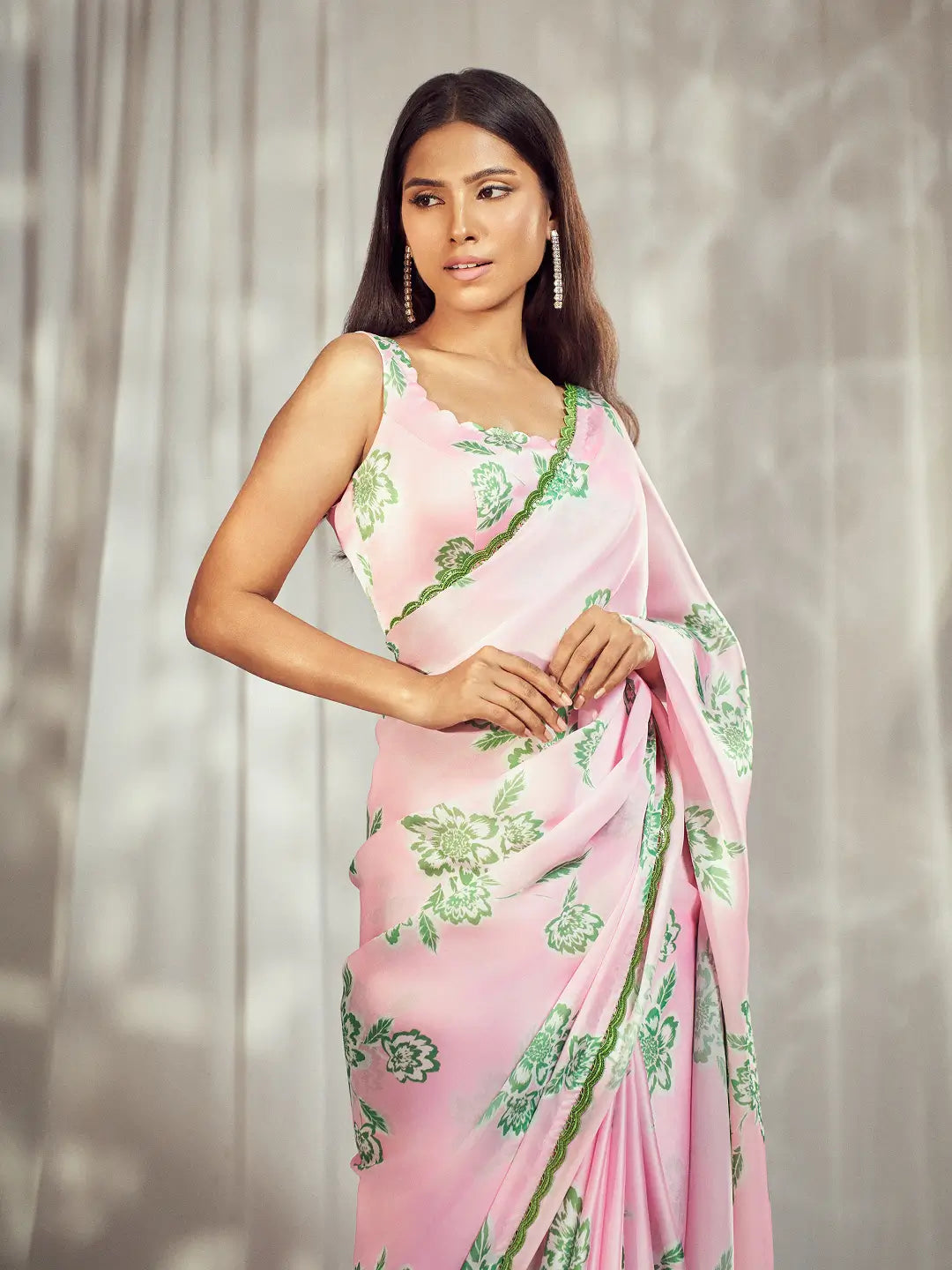 Baby Pink Print Saree Set