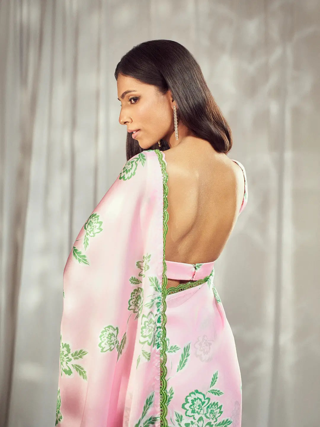 Baby Pink Print Saree Set
