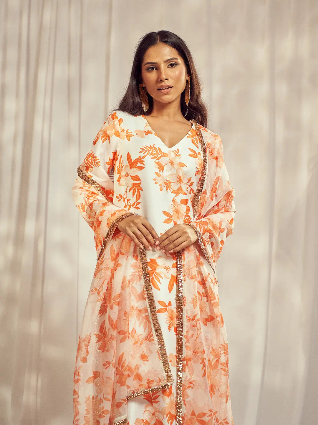 Burnt Orange Print Kurti Set