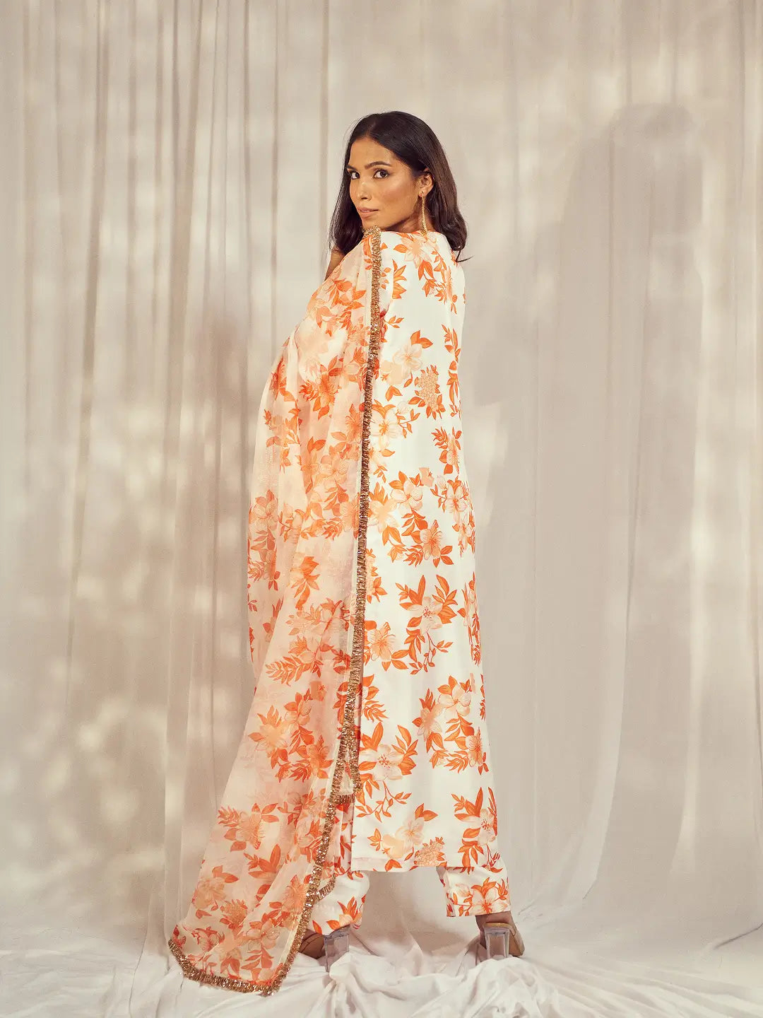 Burnt Orange Print Kurti Set