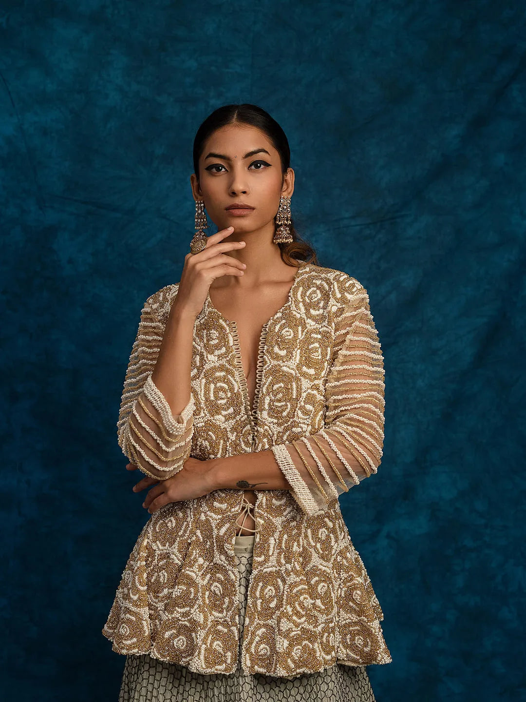 Ivory gold rose peplum top