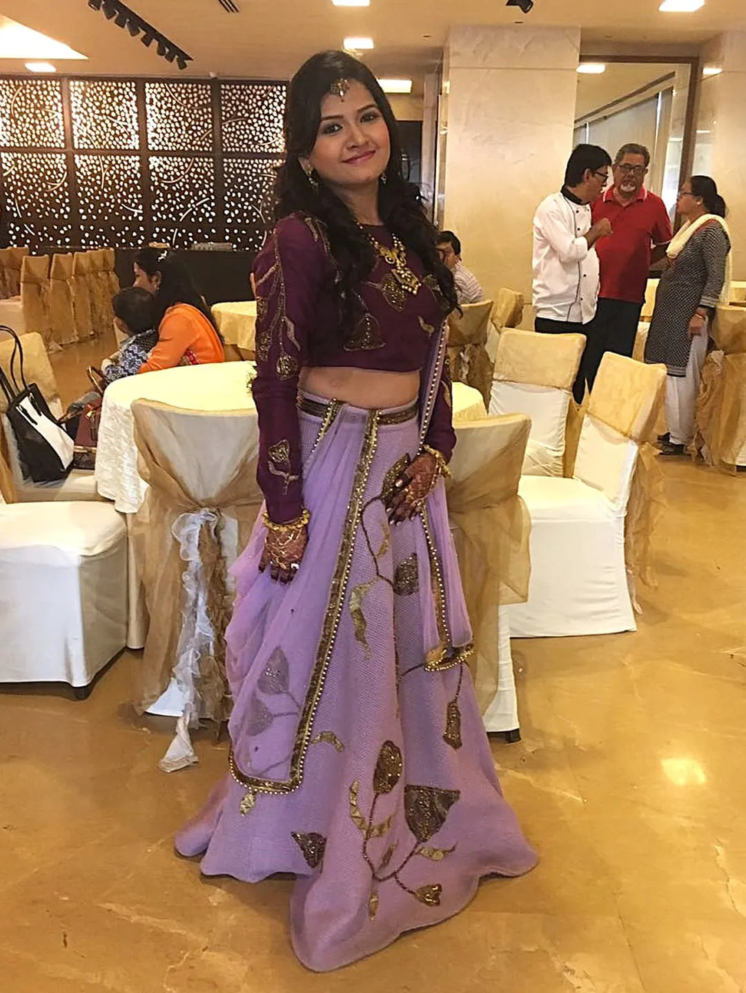 Textured lehenga with floral applique