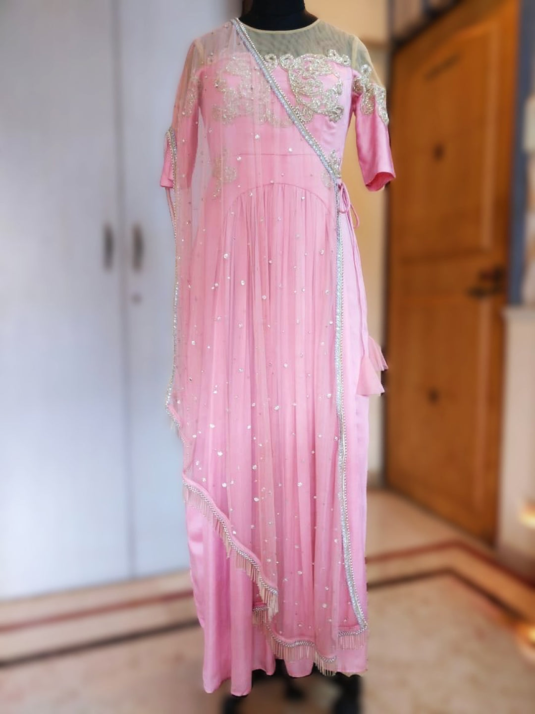 Baby pink embellished gown