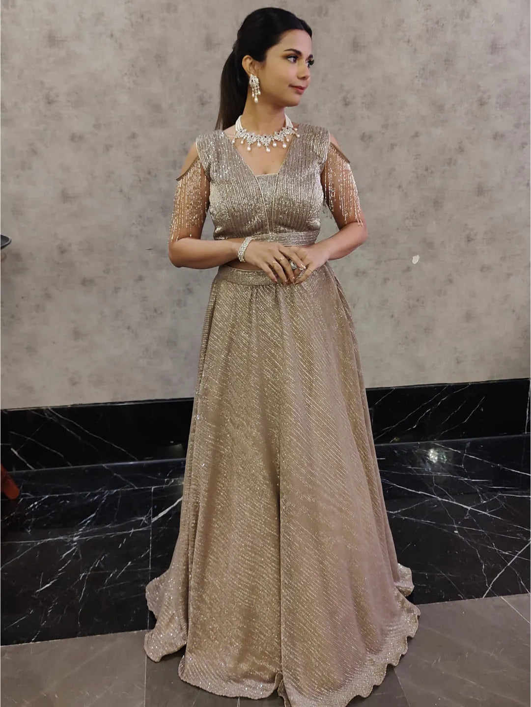 Embellished party wear gown