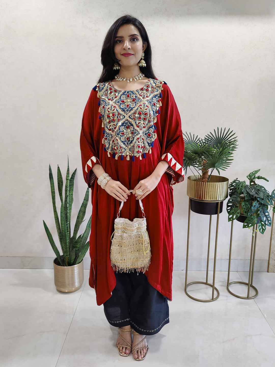 Kaftan kurta-dress with embellished neck