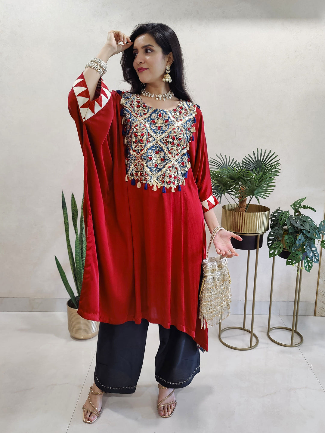 Kaftan kurta-dress with embellished neck