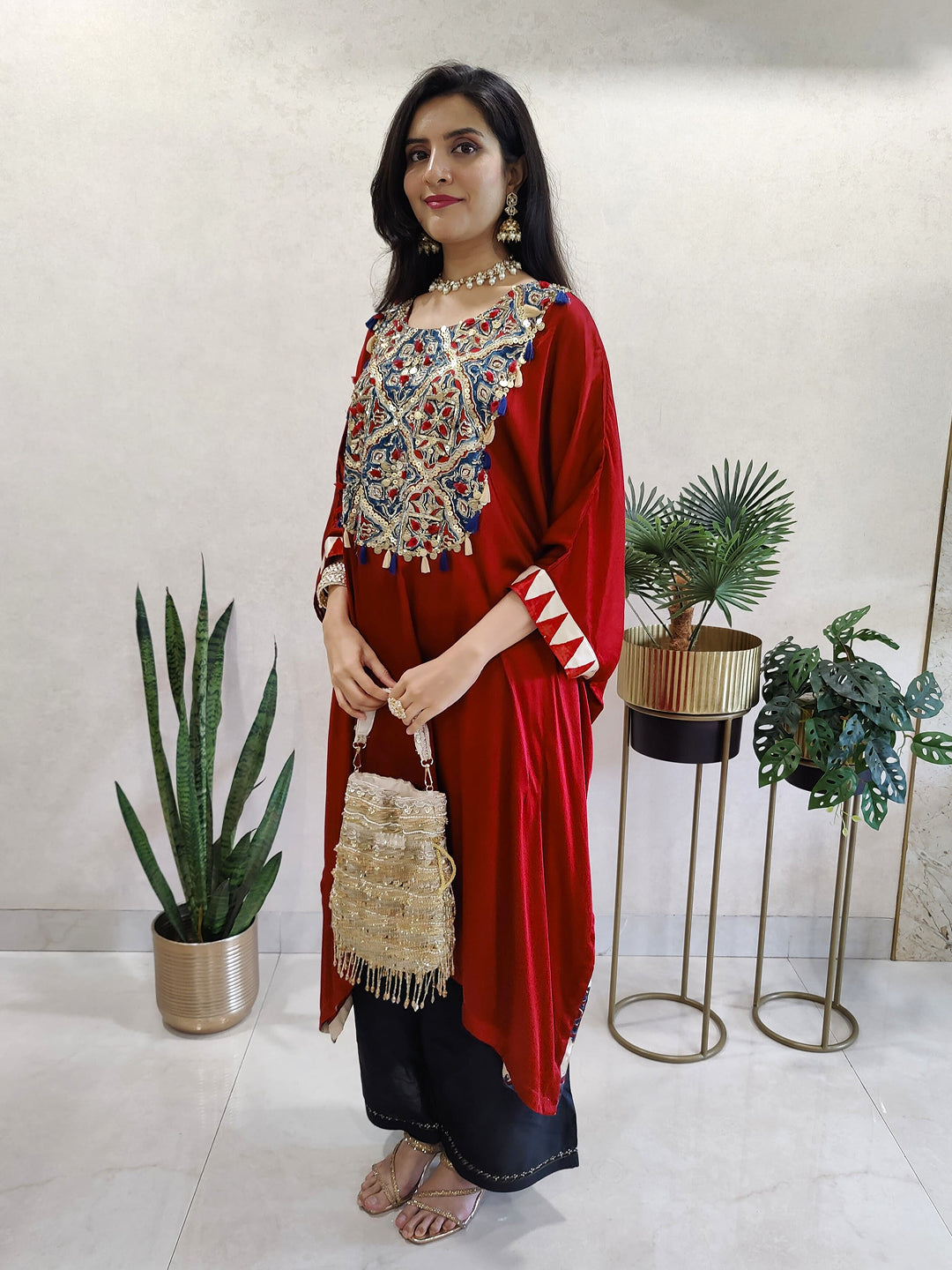 Kaftan kurta-dress with embellished neck