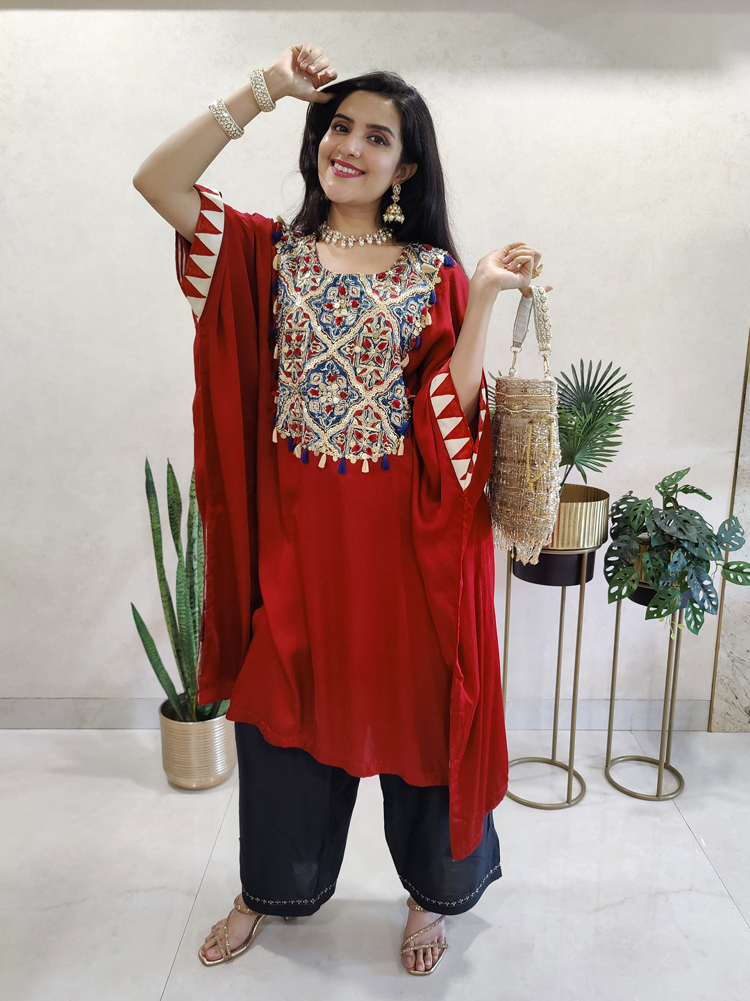 Kaftan kurta-dress with embellished neck