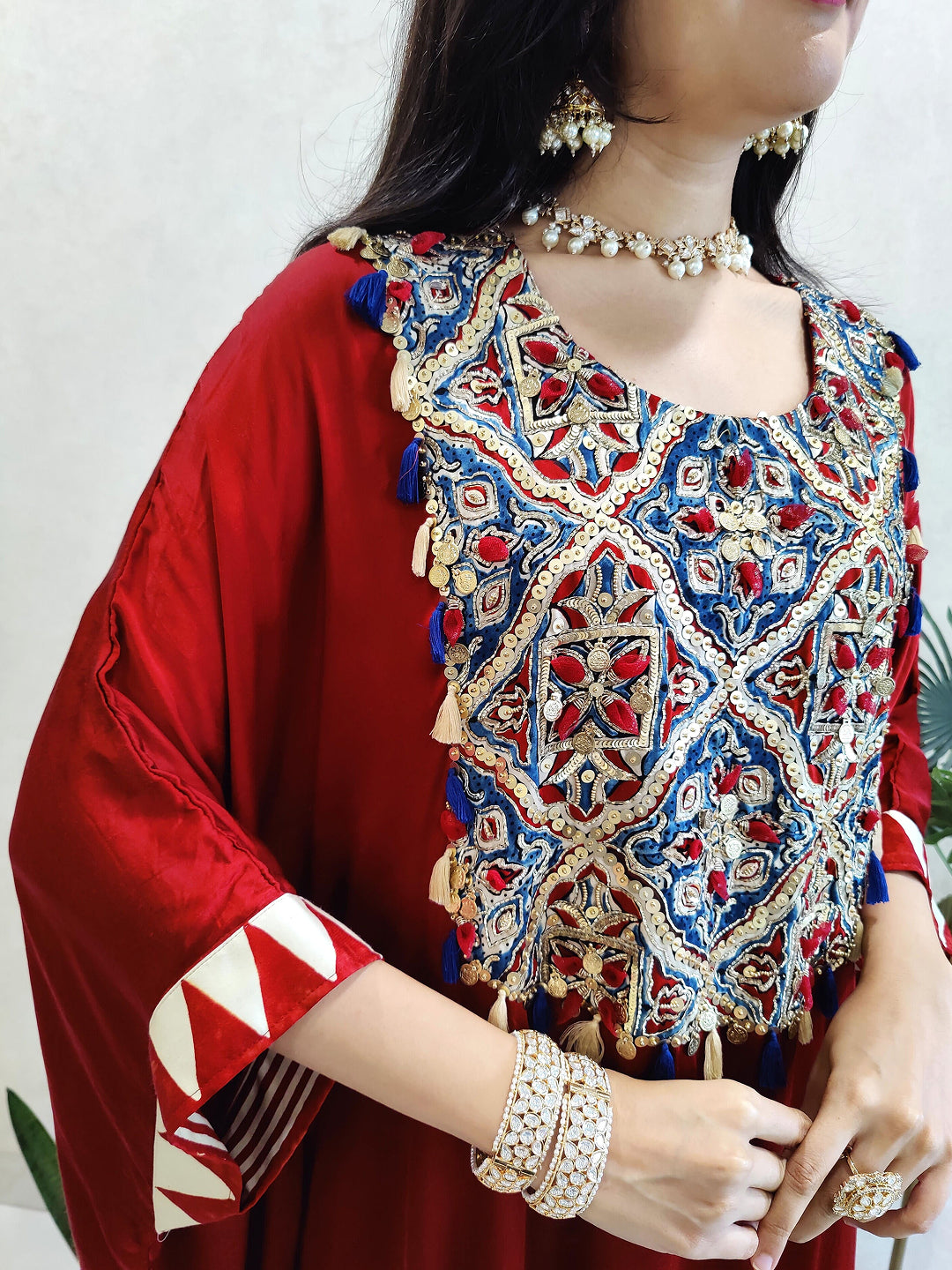 Kaftan kurta-dress with embellished neck