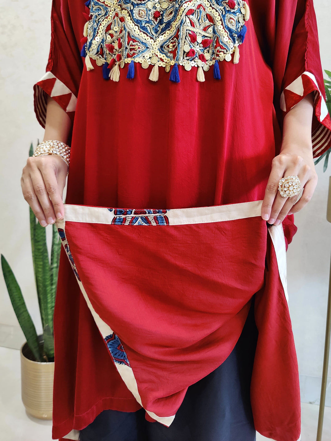 Kaftan kurta-dress with embellished neck