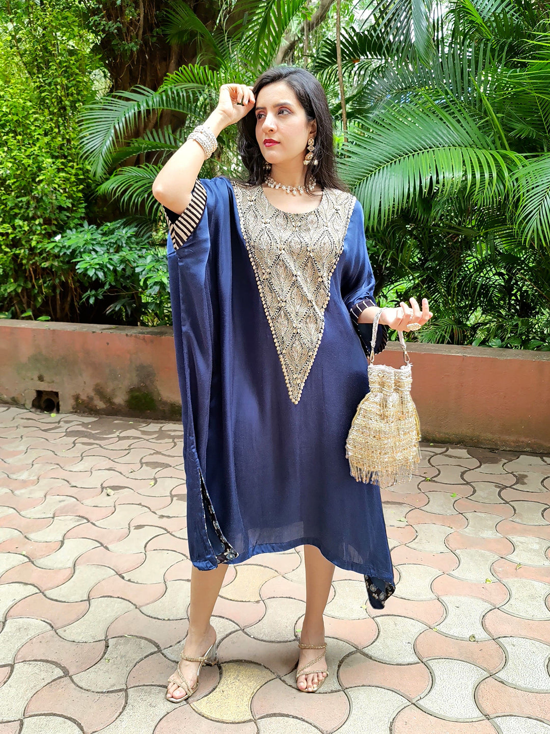 Kaftan kurta-dress with embellished neck