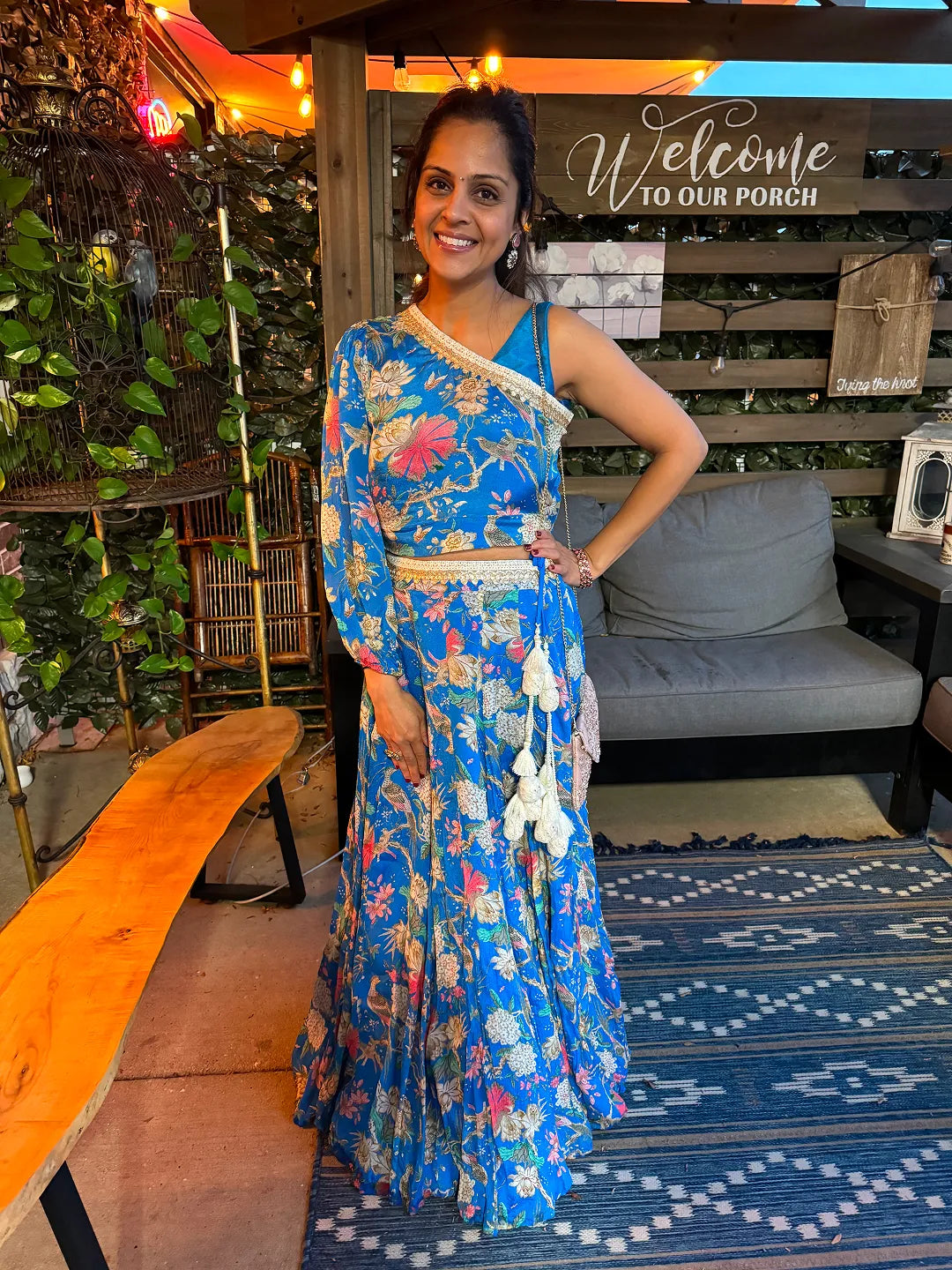 Tropical printed skirt set